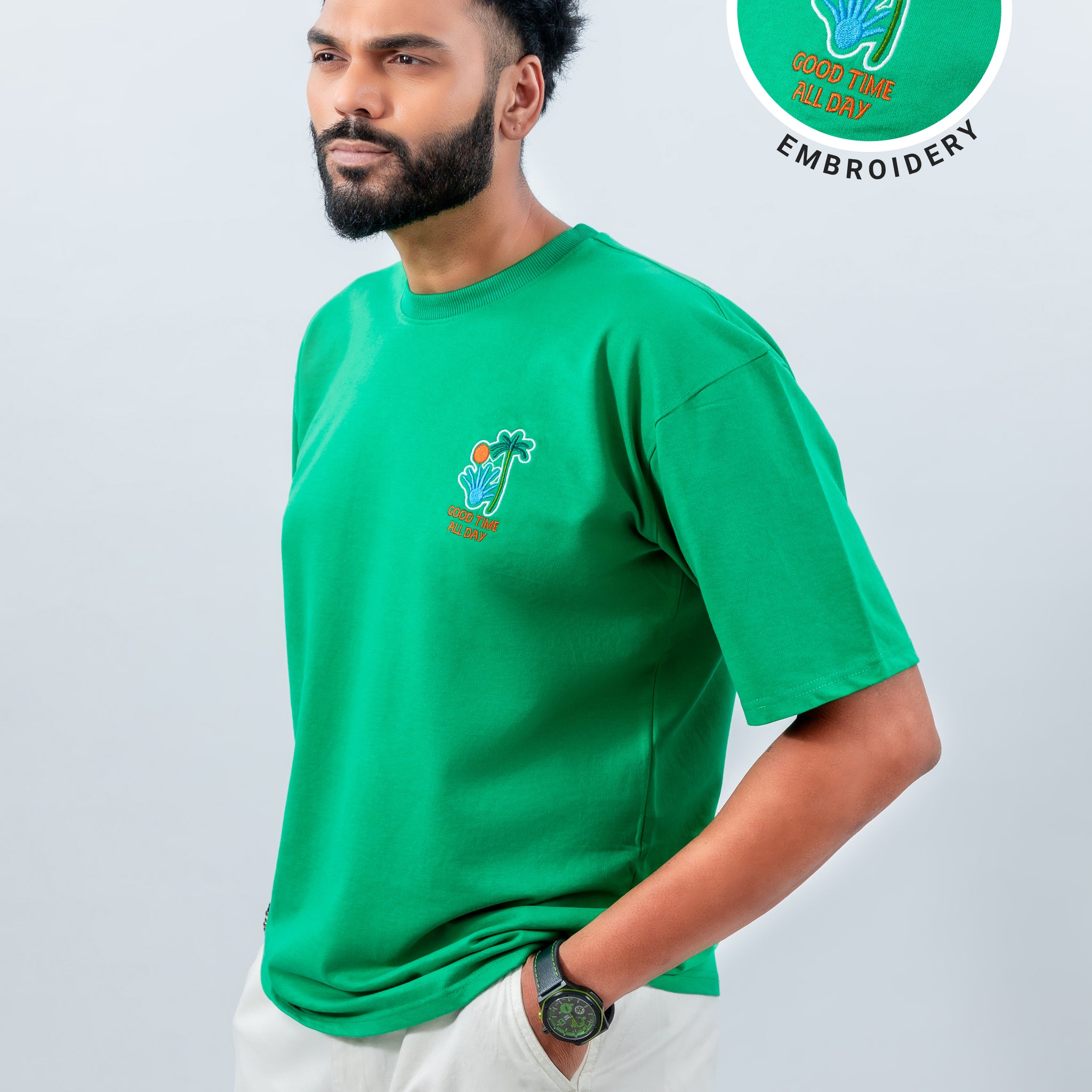 Palm tree embroidery over size tshirt