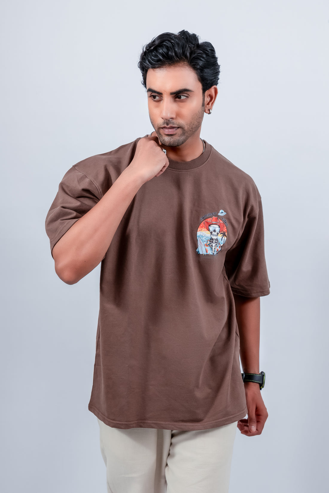 Happy skull with summer vibes oversized tshirts