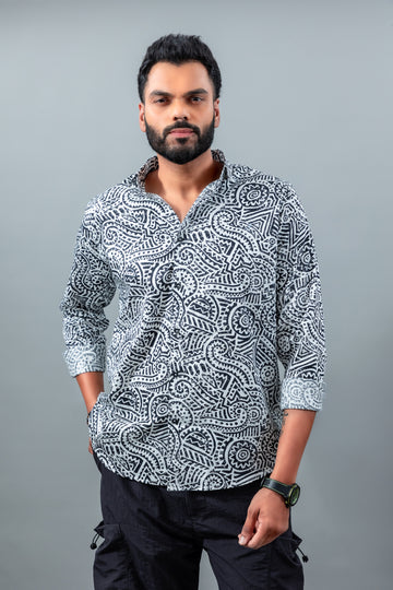 Premium geometric black & white printed casual shirt