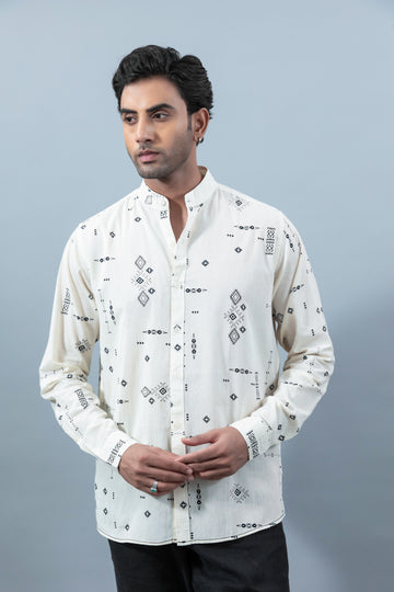 Men's premium black printed mandarin collar casual shirt