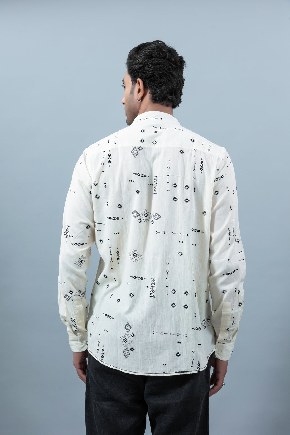 Men's premium black printed mandarin collar casual shirt