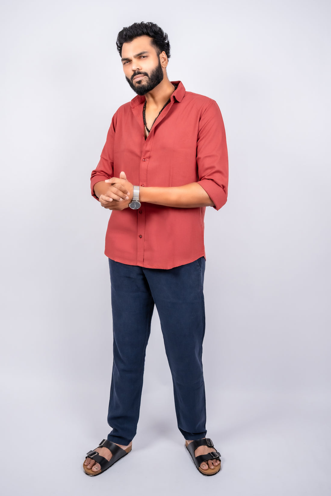 Men's premium coral tailored fit solid casual shirt