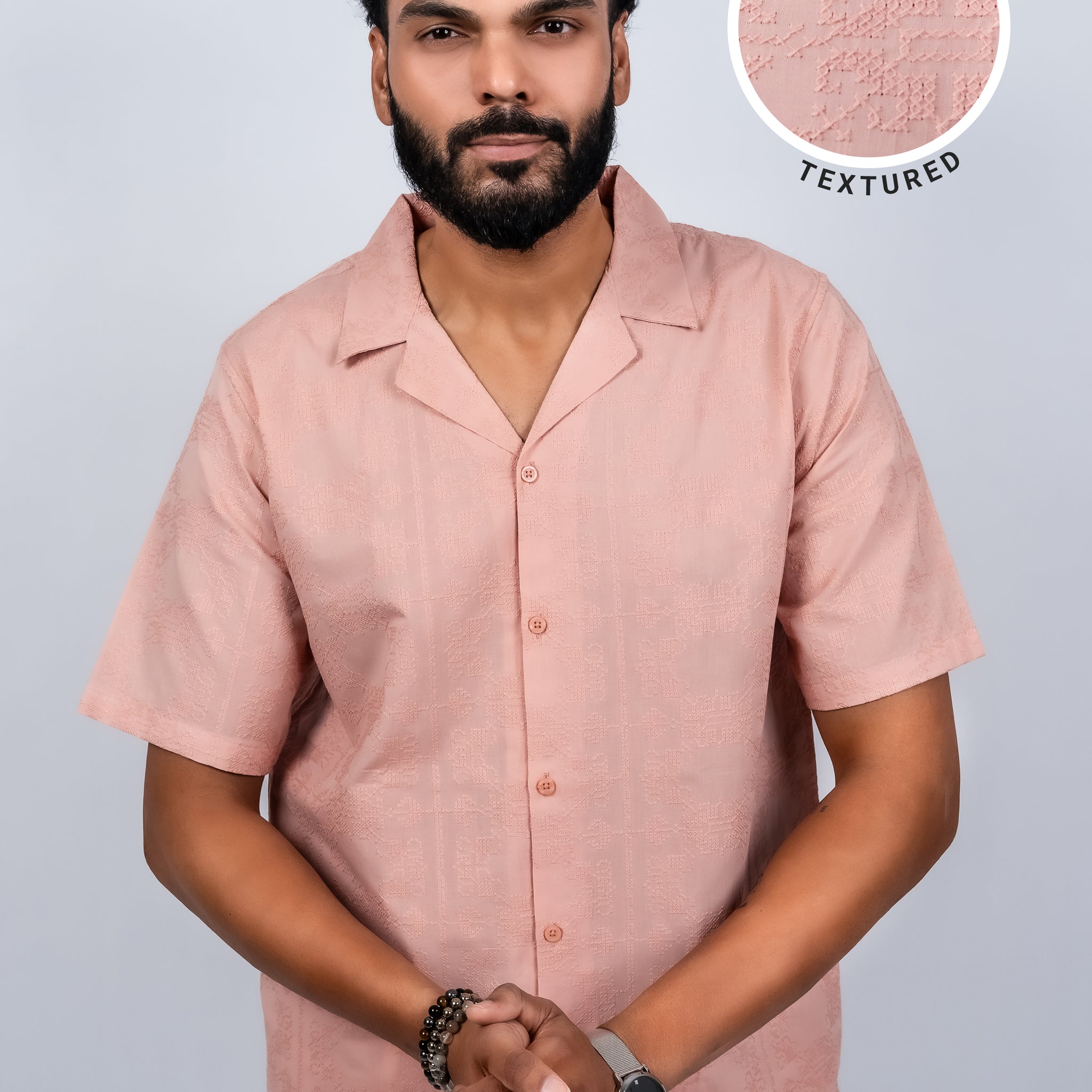 Men's cuban collar embroidered oversized casual shirt