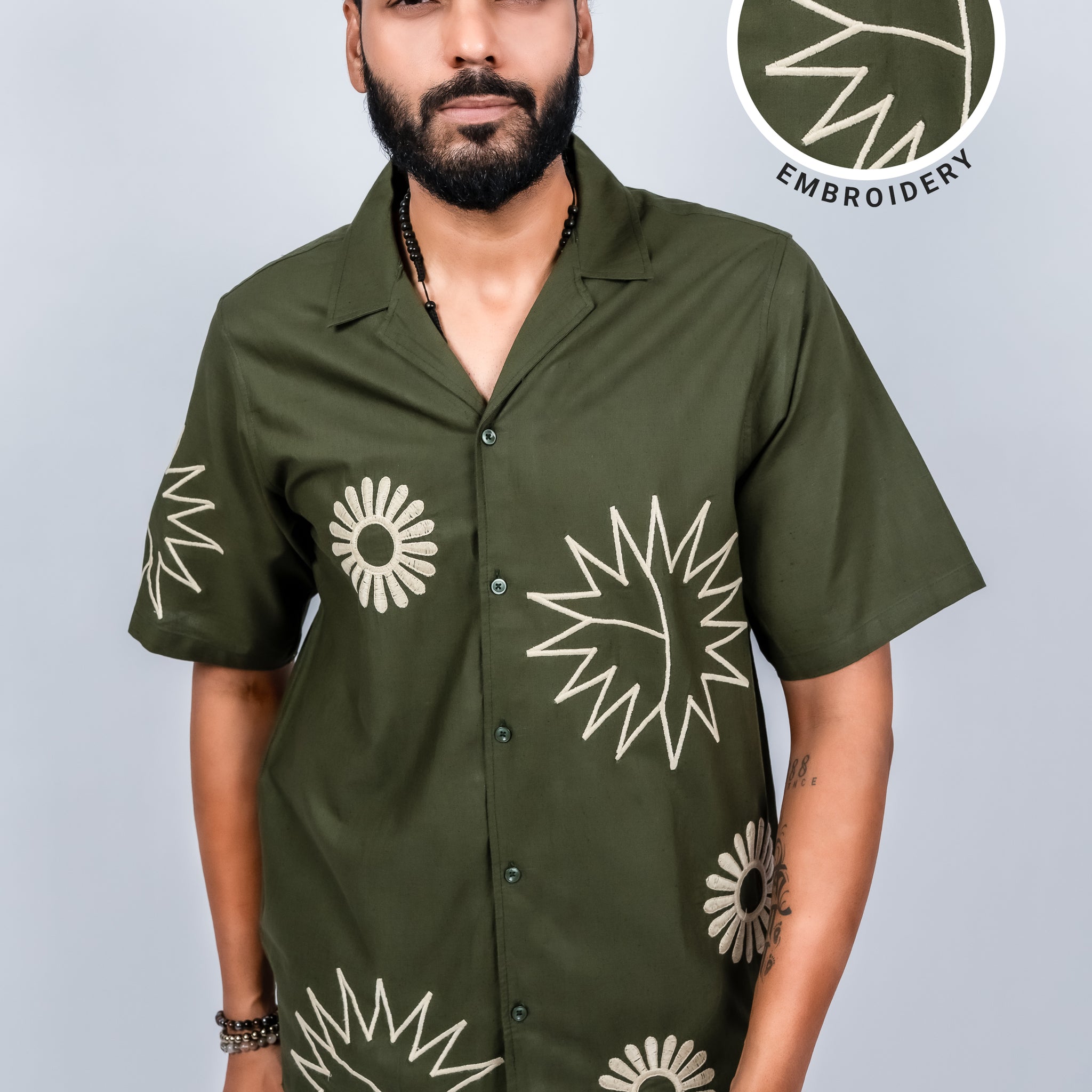 Opaque Casual cotton linen cuban collar embroidery Shirt