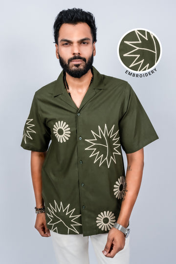 Opaque Casual cotton linen cuban collar embroidery Shirt