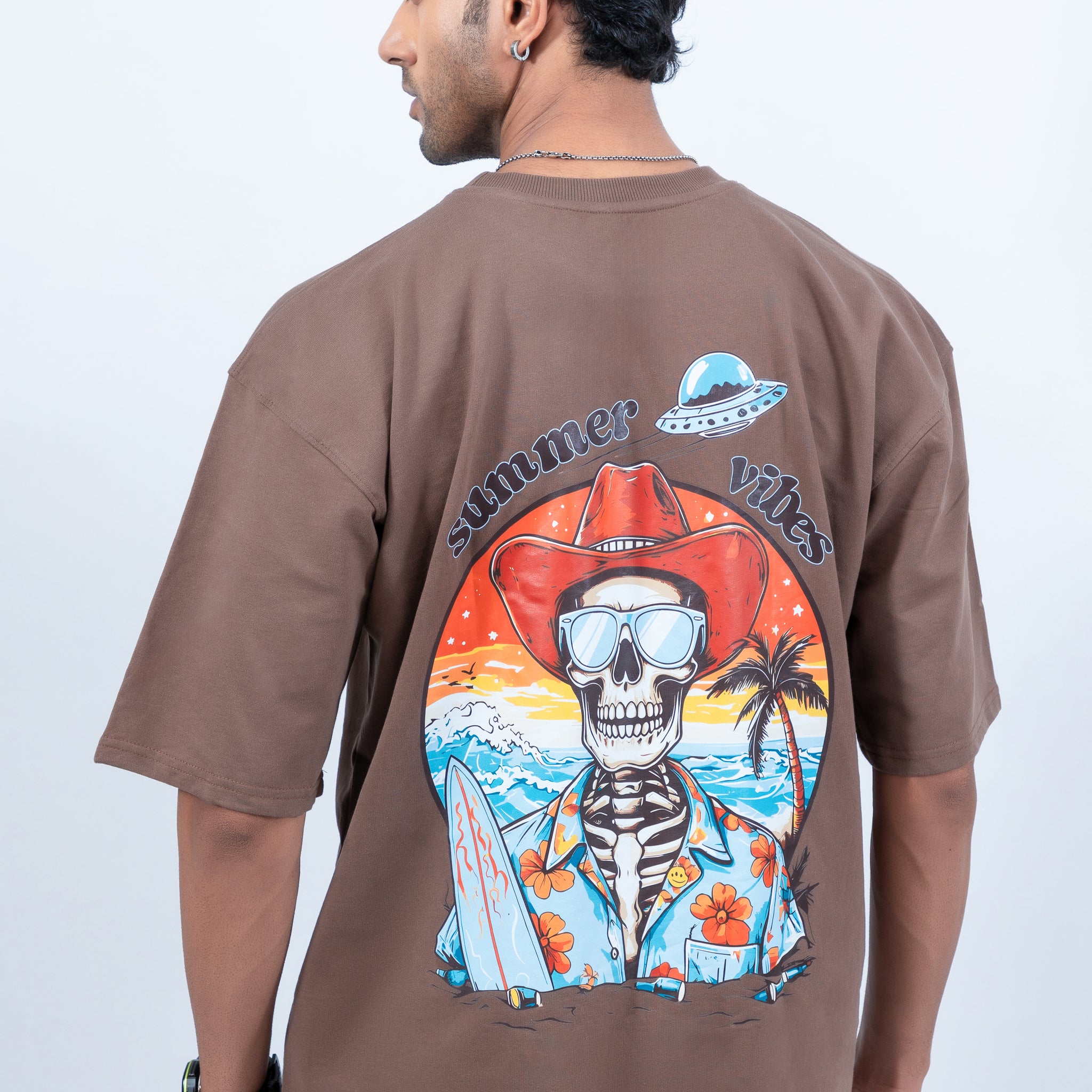 Happy skull with summer vibes oversized tshirts