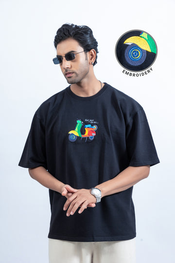 Colourful embroidery scooter oversize T-shirts