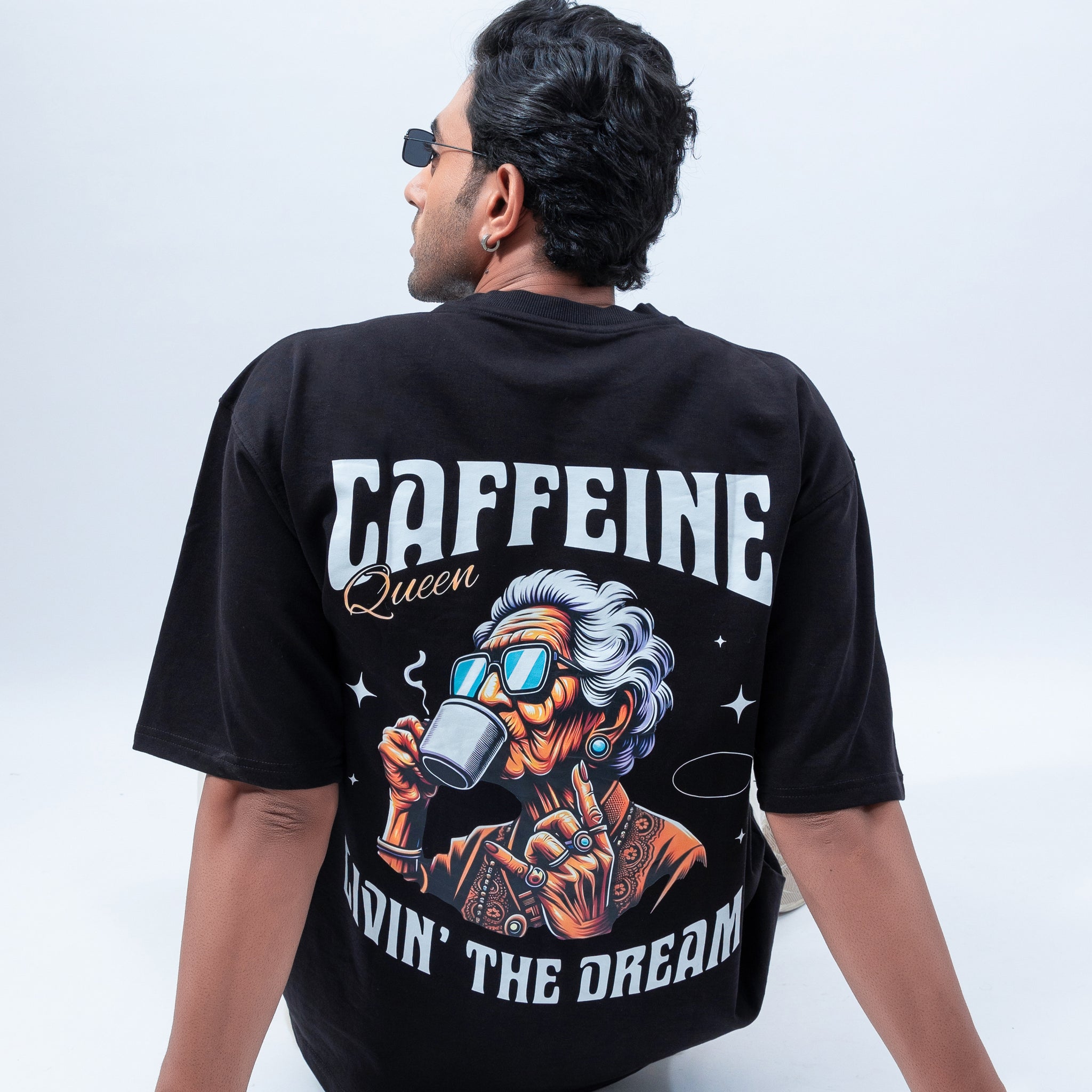 High on caffeine printed oversized men's t shirt