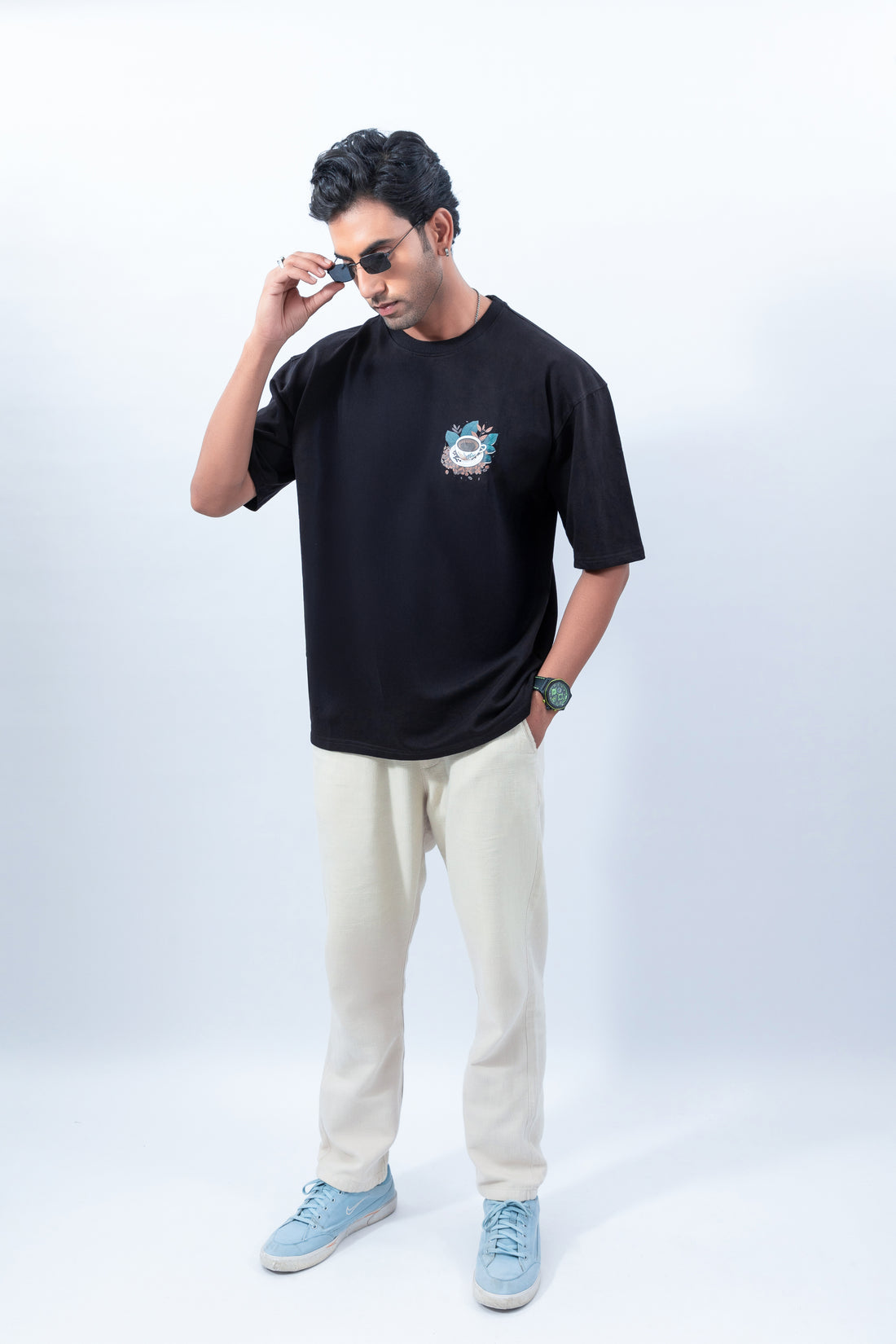 High on caffeine printed oversized men's t shirt