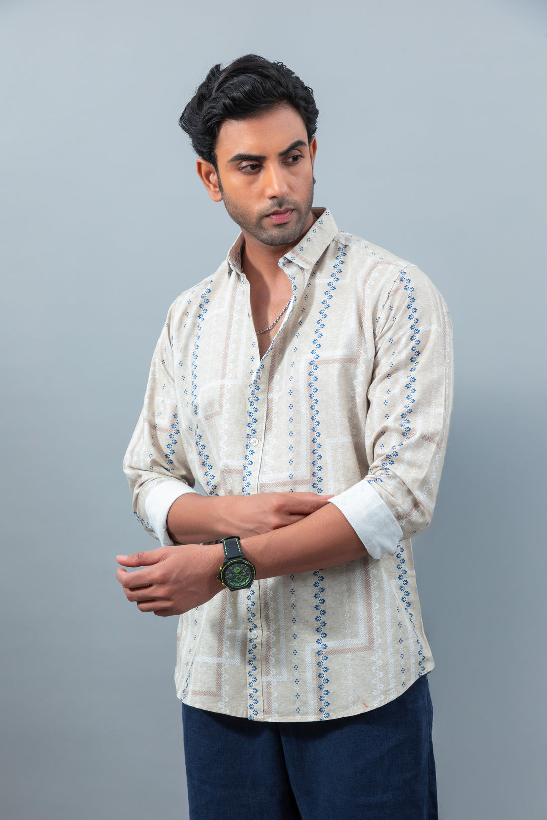 Men's premium tailored fit printed  soft collar casual shirt