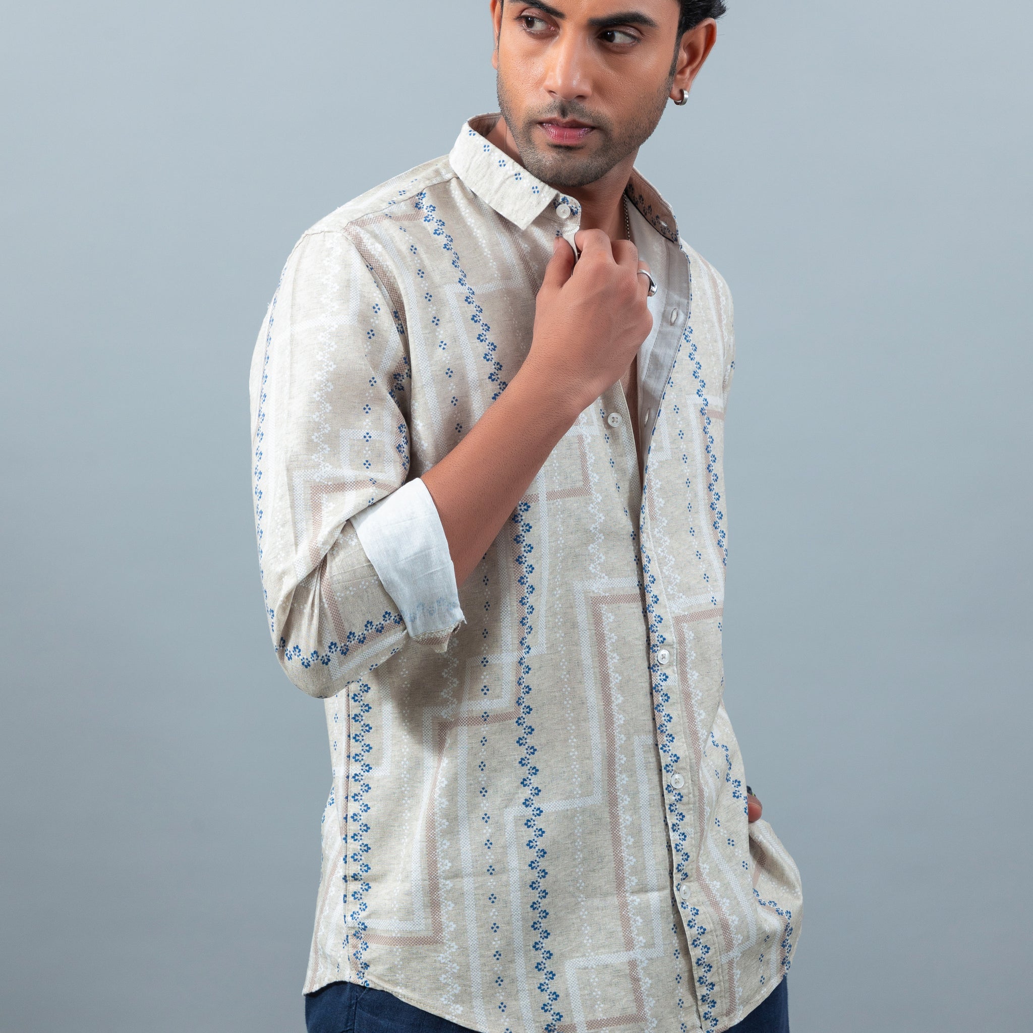 Men's premium tailored fit printed  soft collar casual shirt