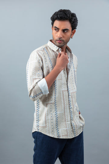 Men's premium tailored fit printed  soft collar casual shirt